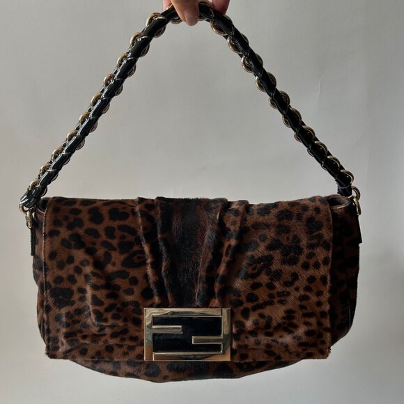 FENDI CHEETAH LEOPARD PONY HAIR MIA FLAP MAMA FOREVER - Picture 10 of 16